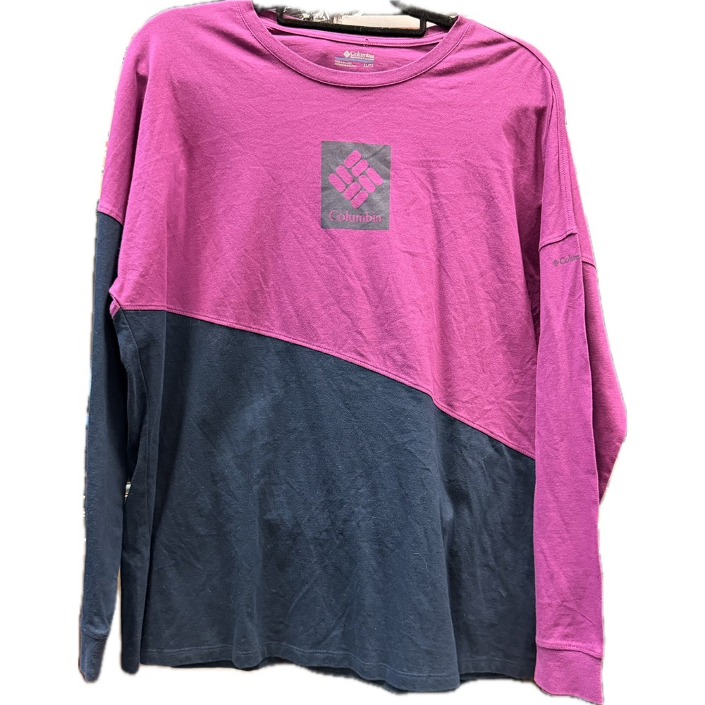 Columbia Womens Long Sleeve Colorblock Logo T-Shirt Magenta Navy XL Sportswear